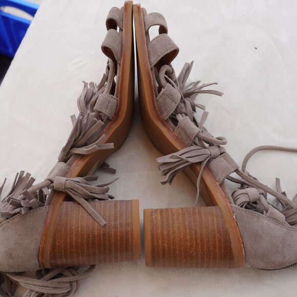 Jeffrey Campbell Linares Suede Lace Up Tassel Sandal Heels 9 - Picture 4 of 10